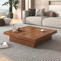 39.4-Inch Square Marble Veneer Coffee Table with Sliding Storage Top