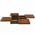 39.4-Inch Square Marble Veneer Coffee Table with Sliding Storage Top
