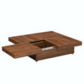 39.4-Inch Square Marble Veneer Coffee Table with Sliding Storage Top