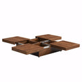 39.4-Inch Square Marble Veneer Coffee Table with Sliding Storage Top