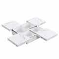39.4-Inch Square Marble Veneer Coffee Table with Sliding Storage Top