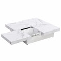 39.4-Inch Square Marble Veneer Coffee Table with Sliding Storage Top