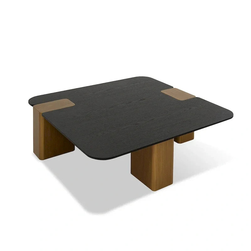 Modrest Harold Contemporary Black Oak & Brushed Gold Square Small Coffee Table