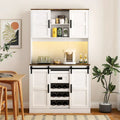 Rustic White Farmhouse Bar Cabinet with Sliding Barn Door - Spacious Kitchen Buffet and Coffee Bar Sideboard Table