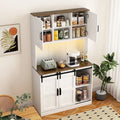Rustic White Farmhouse Bar Cabinet with Sliding Barn Door - Spacious Kitchen Buffet and Coffee Bar Sideboard Table