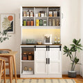 Rustic White Farmhouse Bar Cabinet with Sliding Barn Door - Spacious Kitchen Buffet and Coffee Bar Sideboard Table