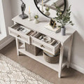 Bohemian Natural Rattan Console Table with Expanded Top and Dual Drawers