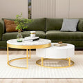 GEITIN Contemporary Round Nesting Coffee Table with Storage Drawers