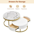 GEITIN Contemporary Round Nesting Coffee Table with Storage Drawers