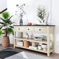 Solid Pine Wood Console Table Featuring Two Open Shelves