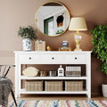 Solid Pine Wood Console Table Featuring Two Open Shelves