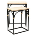Claudette Set of 2 Rectangle Side Tables with Rattan Accents in Wood and Metal