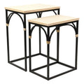 Claudette Set of 2 Rectangle Side Tables with Rattan Accents in Wood and Metal