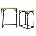 Claudette Set of 2 Rectangle Side Tables with Rattan Accents in Wood and Metal