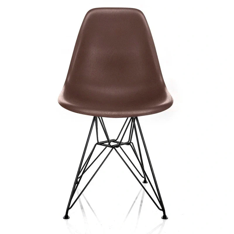 Mid-Century Modern DSR Dining Accent Side Chair with Brown Wood Grain Finish and Black Eiffel Steel Legs - Nature Series