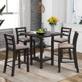 5-Piece Wooden Counter Height Dining Set with Cushioned Chairs and Storage Shelves