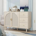 Rattan Storage Cabinet with 2 Doors, Adjustable Shelves, and 3 Drawers