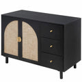 Rattan Storage Cabinet with 2 Doors, Adjustable Shelves, and 3 Drawers