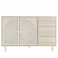Rattan Storage Cabinet with 2 Doors, Adjustable Shelves, and 3 Drawers