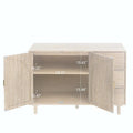 Rattan Storage Cabinet with 2 Doors, Adjustable Shelves, and 3 Drawers