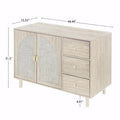 Rattan Storage Cabinet with 2 Doors, Adjustable Shelves, and 3 Drawers