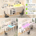 58.3-Inch L-Shaped Gaming Desk with Storage Cube, USB Ports, and LED Lighting - Office Computer Table