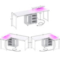 58.3-Inch L-Shaped Gaming Desk with Storage Cube, USB Ports, and LED Lighting - Office Computer Table