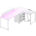58.3-Inch L-Shaped Gaming Desk with Storage Cube, USB Ports, and LED Lighting - Office Computer Table