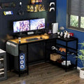Contemporary L-Shaped Computer Desk with Built-In Power Outlets and LED Lighting