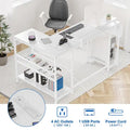Contemporary L-Shaped Computer Desk with Built-In Power Outlets and LED Lighting