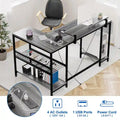 Contemporary L-Shaped Computer Desk with Built-In Power Outlets and LED Lighting