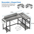 Contemporary L-Shaped Computer Desk with Built-In Power Outlets and LED Lighting