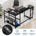 Contemporary L-Shaped Computer Desk with Built-In Power Outlets and LED Lighting