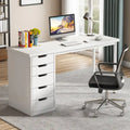 Contemporary Minimalist Computer Desk with 5 Drawer Storage for Study and Writing