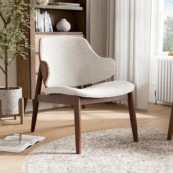 Beck Mid-Century Modern Boucle Wingback Accent Chair in Walnut by Furniture of America