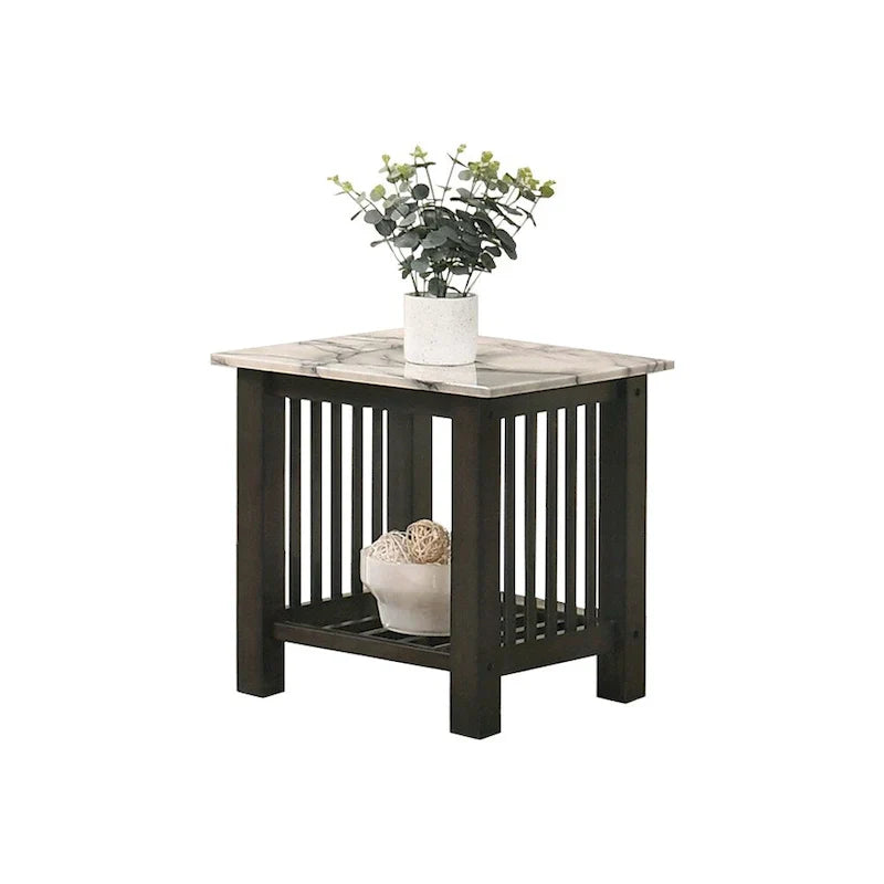 Antique Walnut End Table with Faux Marble Top in Black