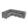 Grey Chenille L-Shaped Modular Sectional Sofa Set with Three Individual Chairs and Three Corner Pieces - Dimensions: 116W x 89.5D x 36.5H
