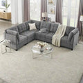 Grey Chenille L-Shaped Modular Sectional Sofa Set with Three Individual Chairs and Three Corner Pieces - Dimensions: 116W x 89.5D x 36.5H