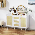 Anmytek 47.2" Mid-Century Modern White Buffet/Sideboard with Rattan Storage and Drawers