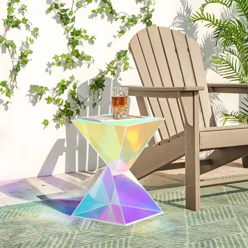 Contemporary Acrylic Accent End Table for Outdoor Use - Dimensions: 18.11"H x 12.6"W x 12.6"L