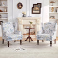 Set of 2 Accent Armchairs with Turned Legs in Blue, Beige, and Grey