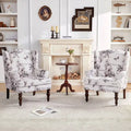 Set of 2 Accent Armchairs with Turned Legs in Blue, Beige, and Grey