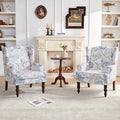 Set of 2 Accent Armchairs with Turned Legs in Blue, Beige, and Grey