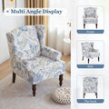 Set of 2 Accent Armchairs with Turned Legs in Blue, Beige, and Grey