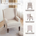 Set of 2 Accent Armchairs with Turned Legs in Blue, Beige, and Grey