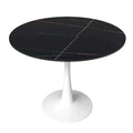 Bristol 35-Inch Round Dining Table for 4 with Sintered Stone Top and White Stainless Steel Pedestal Base