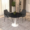 Bristol 35-Inch Round Dining Table for 4 with Sintered Stone Top and White Stainless Steel Pedestal Base