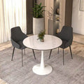 Bristol 35-Inch Round Dining Table for 4 with Sintered Stone Top and White Stainless Steel Pedestal Base