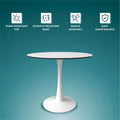 Bristol 35-Inch Round Dining Table for 4 with Sintered Stone Top and White Stainless Steel Pedestal Base
