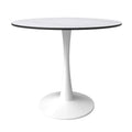 Bristol 35-Inch Round Dining Table for 4 with Sintered Stone Top and White Stainless Steel Pedestal Base